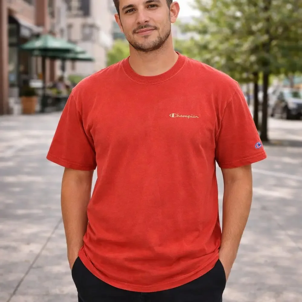 C10 Red Champion Faded Short Sleeve T-Shirt Cotton Casual Athletic Size M - Picture 1 of 6